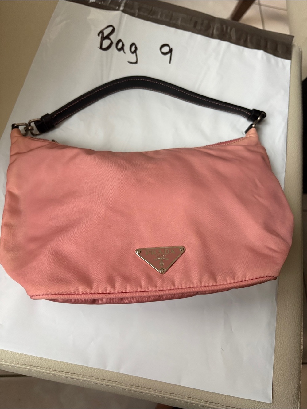 Prada Coral Pink Nylon Shoulder Bag with Leather Handle - Picture 2 of 14